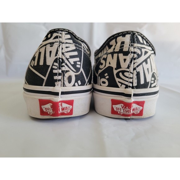 Vans Off The Wall Women 7 Men 5.5 Logo All Over Print Shoes 721356 Black White - Picture 8 of 11